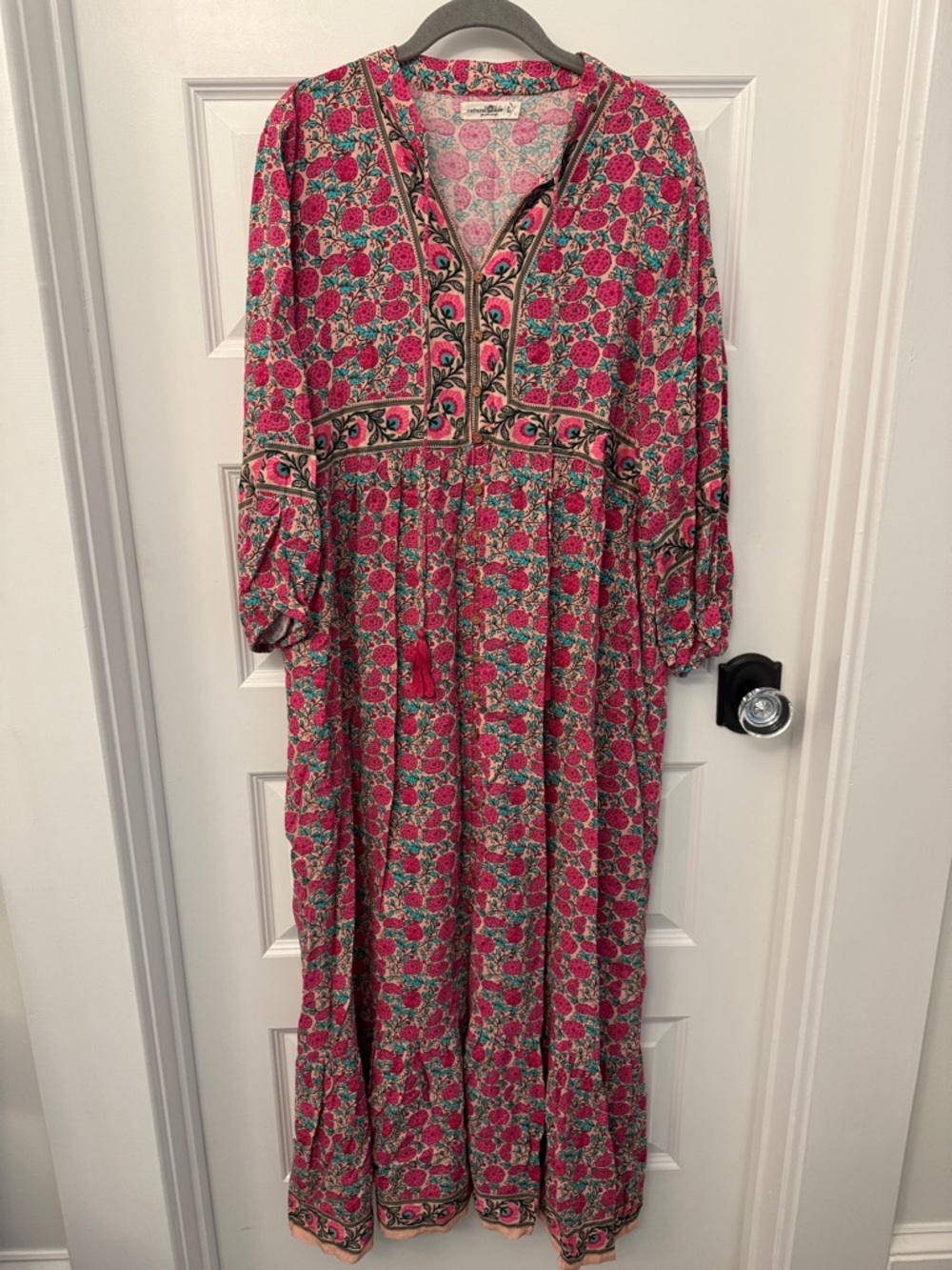 NATURAL LIFE Pink Floral Tassel-Trim Maxi Dress
